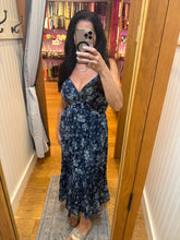Eyelet Embroidered And Printed V Neck Midi Dress - Navy