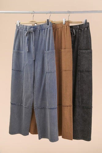 Mineral Washed Wide Leg Casual Comfy Pants - Assorted Colors