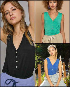 POL Sleeveless v-neck button front knit top - Assorted Colors