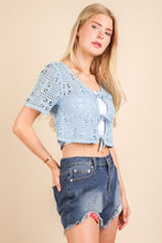 Front Tie Crochet Casual Crop Top - Ivory, Mint or Sky Blue