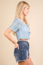 Front Tie Crochet Casual Crop Top - Ivory, Mint or Sky Blue
