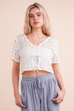 Front Tie Crochet Casual Crop Top - Ivory, Mint or Sky Blue