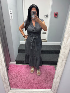 Currant Air Washed Button Down Midi Dress - Washed Black