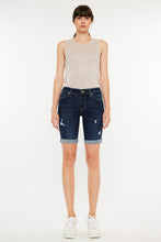 KANCAN MID RISE CUFFED RAW HEM BERMUDA JEANS -DARK