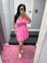 Halter Neck Embroidered Cotton Gauze Mini Dress - Blue Or Pink