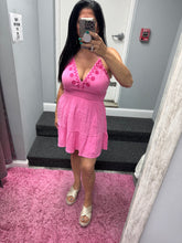 Halter Neck Embroidered Cotton Gauze Mini Dress - Blue Or Pink