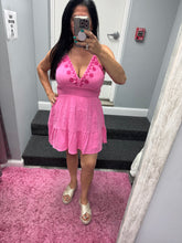 Halter Neck Embroidered Cotton Gauze Mini Dress - Blue Or Pink