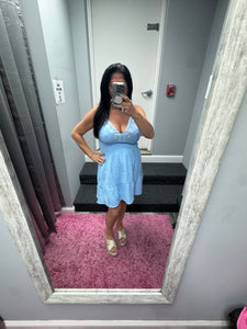 Halter Neck Embroidered Cotton Gauze Mini Dress - Blue Or Pink