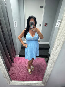 Halter Neck Embroidered Cotton Gauze Mini Dress - Blue Or Pink