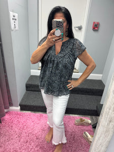 BOHO PAISLEY SHIRRING BLOUSE - BLACK OR MAUVE