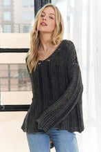 Distressed Mineral Washed Sweater - Charcoal or Mocha