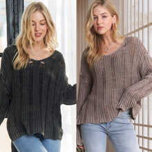 Distressed Mineral Washed Sweater - Charcoal or Mocha