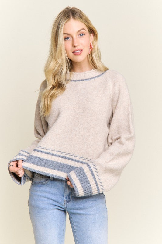 Long Sleeve Crew Neck Sweater - Oatmeal