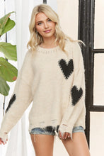 Long Sleeve Heart Patch Knit Sweater - Oatmeal