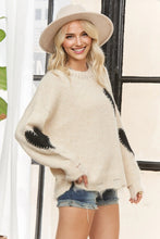 Long Sleeve Heart Patch Knit Sweater - Oatmeal