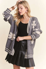 Button Down Floral Sweater Cardigan - Grey or Oatmeal