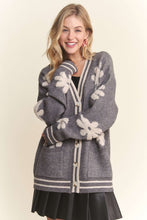Button Down Floral Sweater Cardigan - Grey or Oatmeal