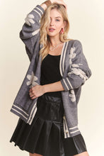 Button Down Floral Sweater Cardigan - Grey or Oatmeal