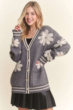 Button Down Floral Sweater Cardigan - Grey or Oatmeal