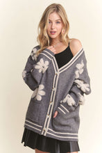 Button Down Floral Sweater Cardigan - Grey or Oatmeal