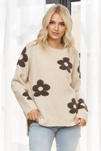 Floral Relaxed Cozy Knit Sweater - Coffee or Ivory