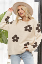 Floral Relaxed Cozy Knit Sweater - Coffee or Ivory