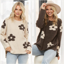 Floral Relaxed Cozy Knit Sweater - Coffee or Ivory