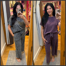 Mineral Washed Boho Trim Wide Leg Pants - Ashed Black or Eggplant