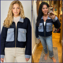 Denim Contrast Sweater Jacket - Navy