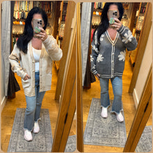 Button Down Floral Sweater Cardigan - Grey or Oatmeal