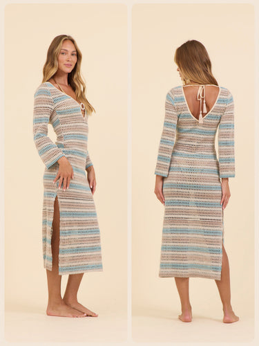 Vintage Havana Bora Bora Stripe Plunge Textured Woven Maxi Dress