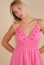 Halter Neck Embroidered Cotton Gauze Mini Dress - Blue Or Pink