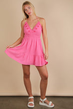 Halter Neck Embroidered Cotton Gauze Mini Dress - Blue Or Pink