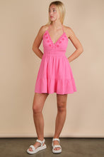Halter Neck Embroidered Cotton Gauze Mini Dress - Blue Or Pink