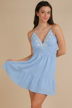 Halter Neck Embroidered Cotton Gauze Mini Dress - Blue Or Pink
