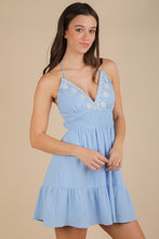 Halter Neck Embroidered Cotton Gauze Mini Dress - Blue Or Pink
