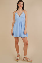 Halter Neck Embroidered Cotton Gauze Mini Dress - Blue Or Pink