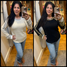 Raglan Sleeve Trim Detail Sweater Top - Black or Ivory
