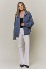 Zip-Up Knit Sweater Cardigan- Navy
