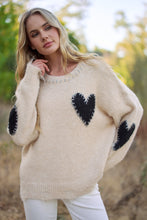 Long Sleeve Heart Patch Knit Sweater - Oatmeal