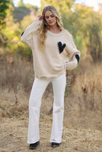 Long Sleeve Heart Patch Knit Sweater - Oatmeal