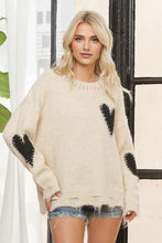 Long Sleeve Heart Patch Knit Sweater - Oatmeal