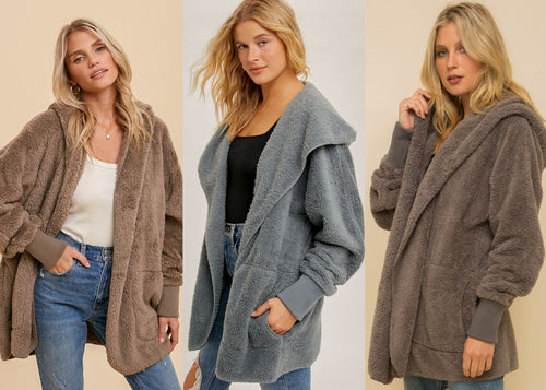 Faux fur So Soft plush hooded jacket with pockets - Assorted Colors
