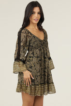 Chiffon V Neck Smocked Bust Lace Trim Bell Sleeve
