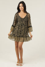 Chiffon V Neck Smocked Bust Lace Trim Bell Sleeve