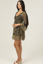 Chiffon V Neck Smocked Bust Lace Trim Bell Sleeve