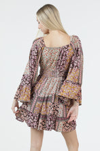 V Neck Wide Bell Sleeve Short Dress - Espresso
