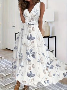 Floral V-neck Tank Dress - White