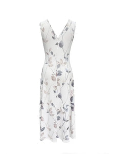 Floral V-neck Tank Dress - White