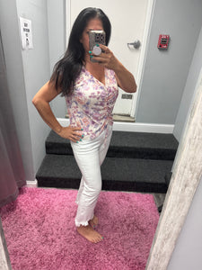 Mystree Front String Detailed Printed Mesh Top - Cream Mix